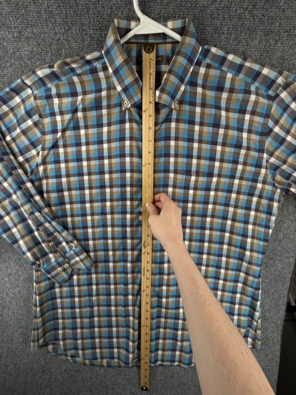 Peter Millar Blue Brown Check Button Up Shirt 2XL Cotton Long Sleeve Woven Adult